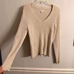 Nine West Cream Sparkling V-Neck Sweater